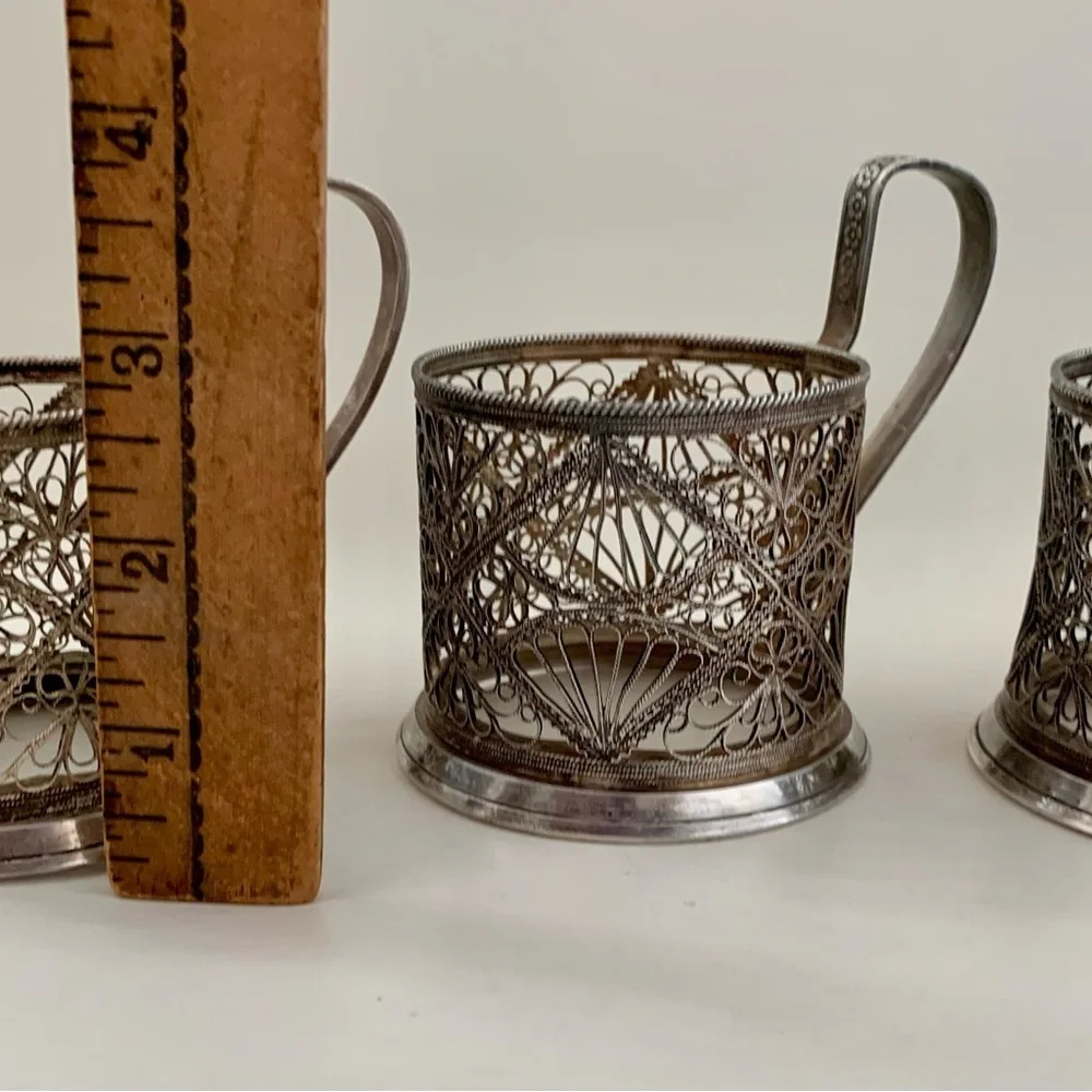 Antique Rare 1950-60s Soviet Cupronickel Silvering Tea Glass Holder 4
